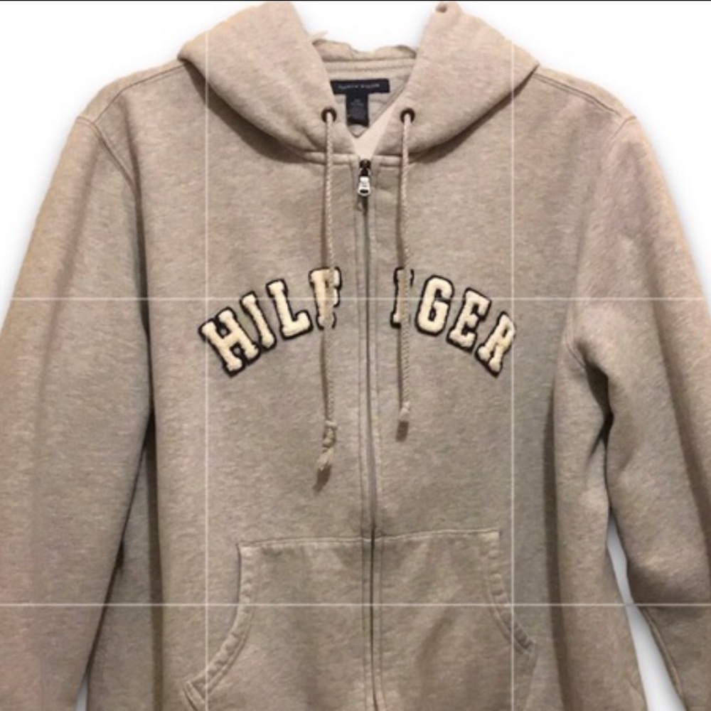 Tommy Hilfiger = Women’s SZ M-L; Full Zip Long Sleeve Gray Drawstring Hoodie - Picture 1 of 11